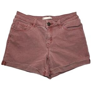 So Womens Faded Pink Red Denim Cuffed Shorts Size 9 29W Midi‎ Festival Boho Mini